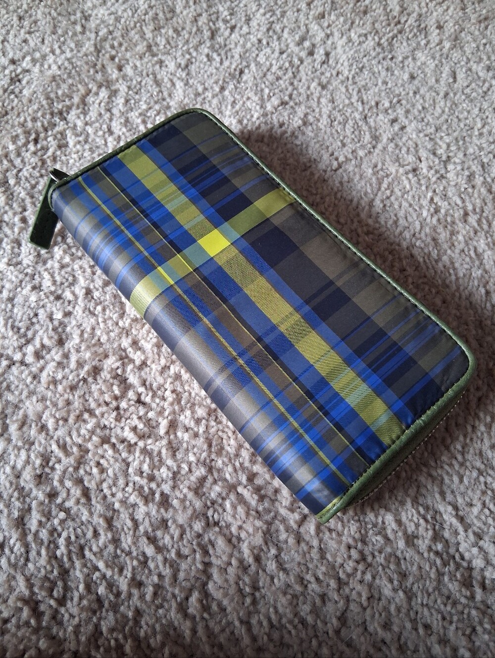 Shiraleah Olive Green Blue Yellow Plaid Zip Around Wallet Clutch